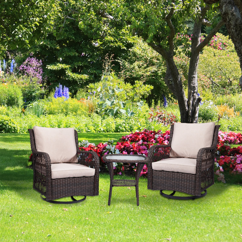 2 - Person Patio Conversation Sets with Cushions, Apricot