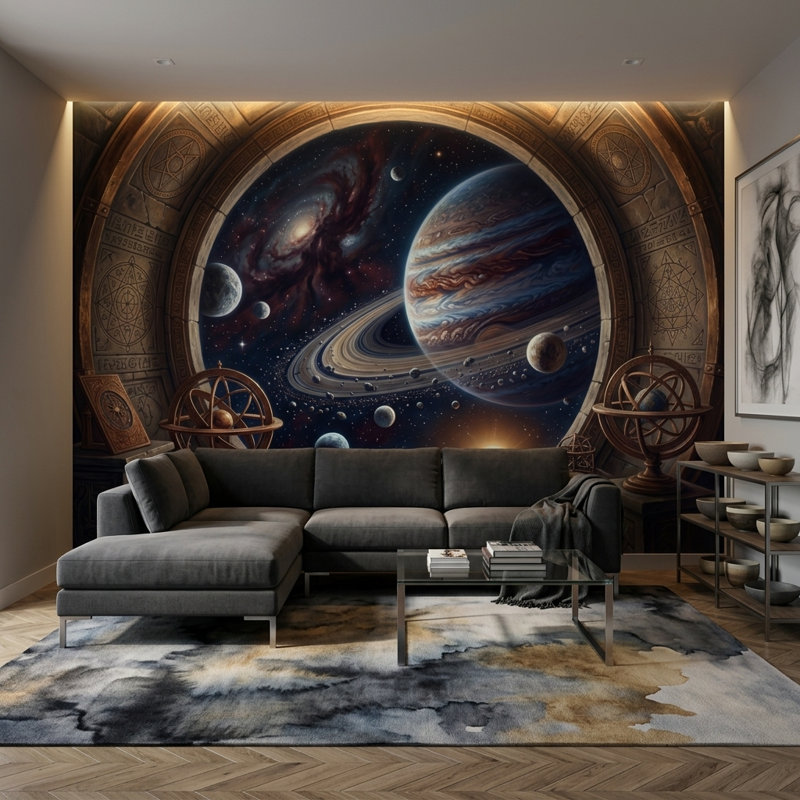 Murale de la planète Ringed, 140 po x 108 po, Peler et coller