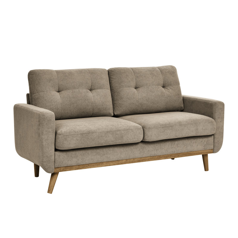 67.7" Wide Mid - Century Modern Upholstered With Wooden Legs, 34.11 In Height, Reading Lounge Contemporary Solid Wood Camel , Tea
