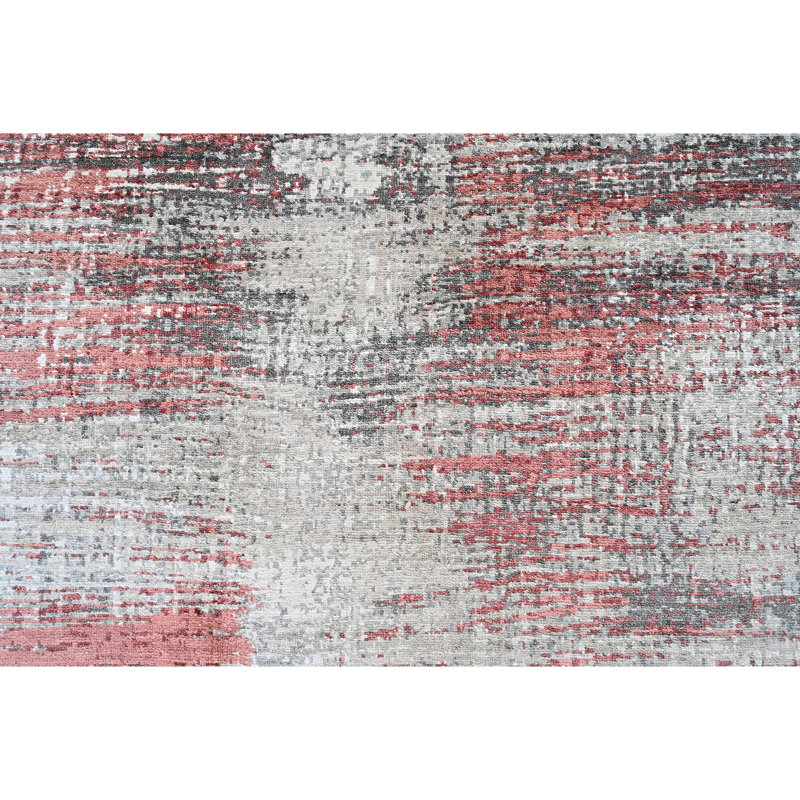Hand Knotted Area Rug in Pink/Black/Ivory, Rectangle 9' x 12'
