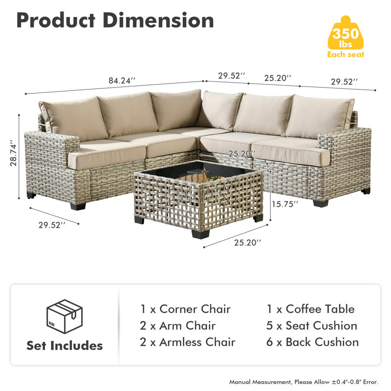 Harbin 6 - Person Outdoor Seating Group With Cushions, Beige