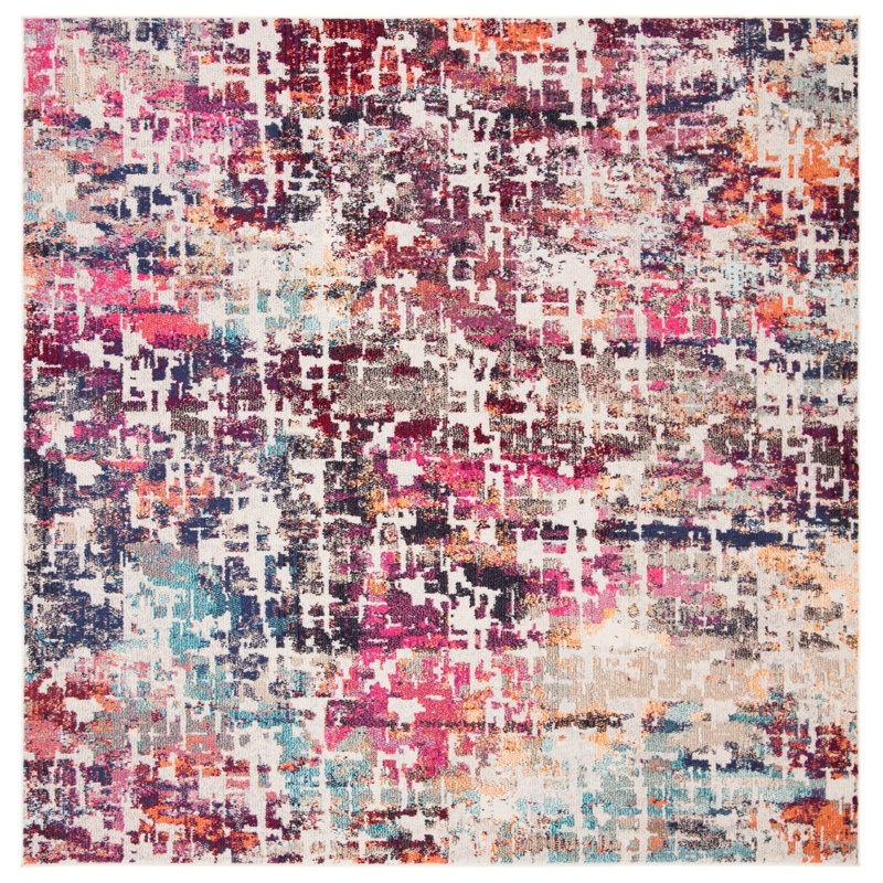 Felty Abstract Red/Pink Area Rug, Square 6'7"