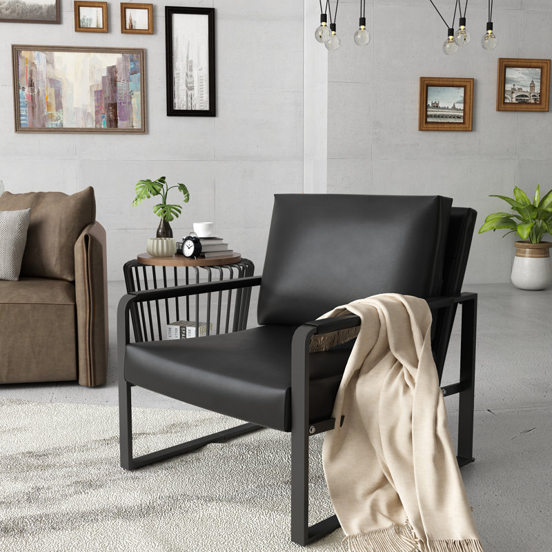 Fauteuil en similicuir de 22,8 po de large Pagnano, Similicuir noir