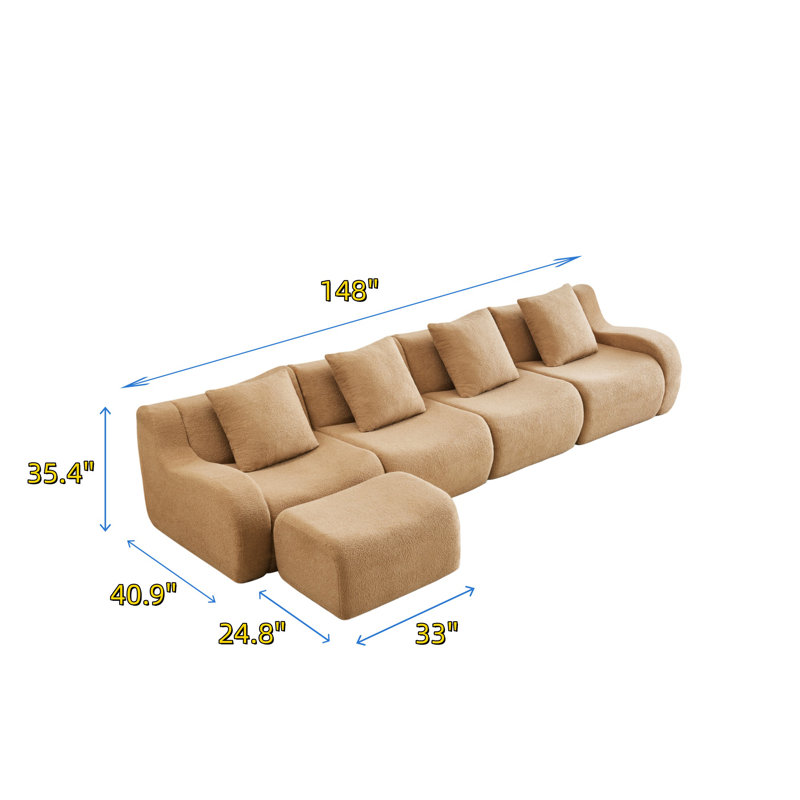 Canapé en forme de L à 4 places avec tissu, Combinaison chameau