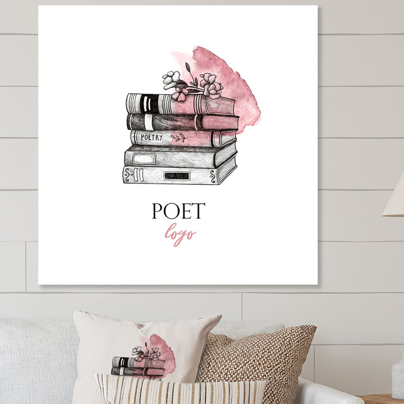 Livres de poètes roses - Fleurs - On, H 36 po x l 36 po x P 1,5 po, Toile tendue