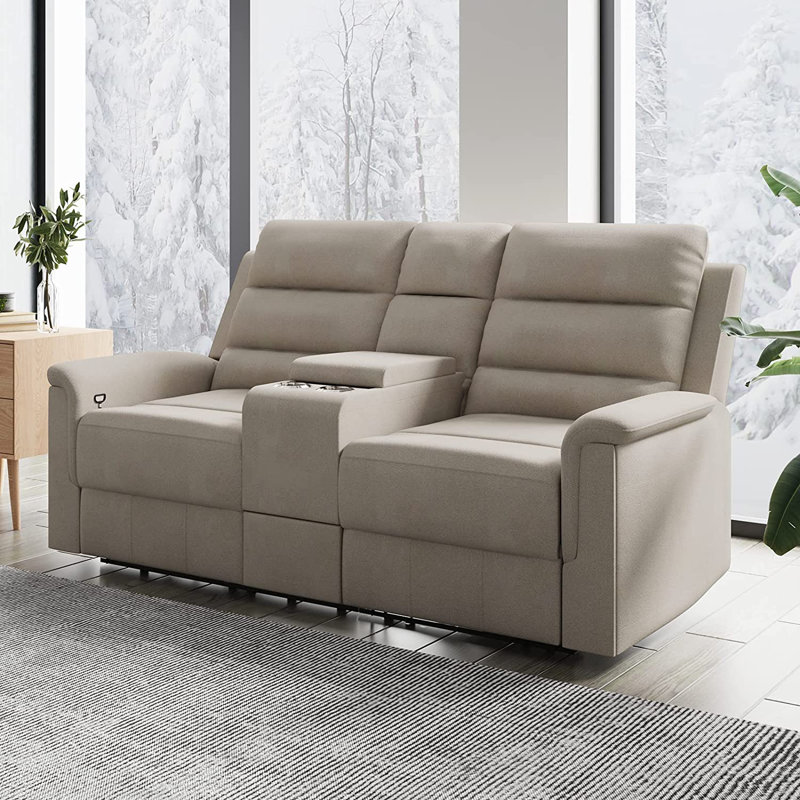 71.3'' Upholstered Power Reclining Loveseat, Beige Linen Blend