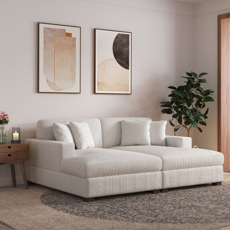 Oversized Upholstered Beige Corduroy Sleeper Sofa Bed Lounge sofa with Armrests & Throw Pillows, Beige