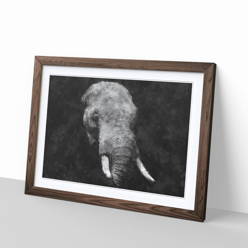 African Elephant 1 Piece Single Picture Frame Painting on MDF, 24cm H x 33cm W x 2cm D, Walnut