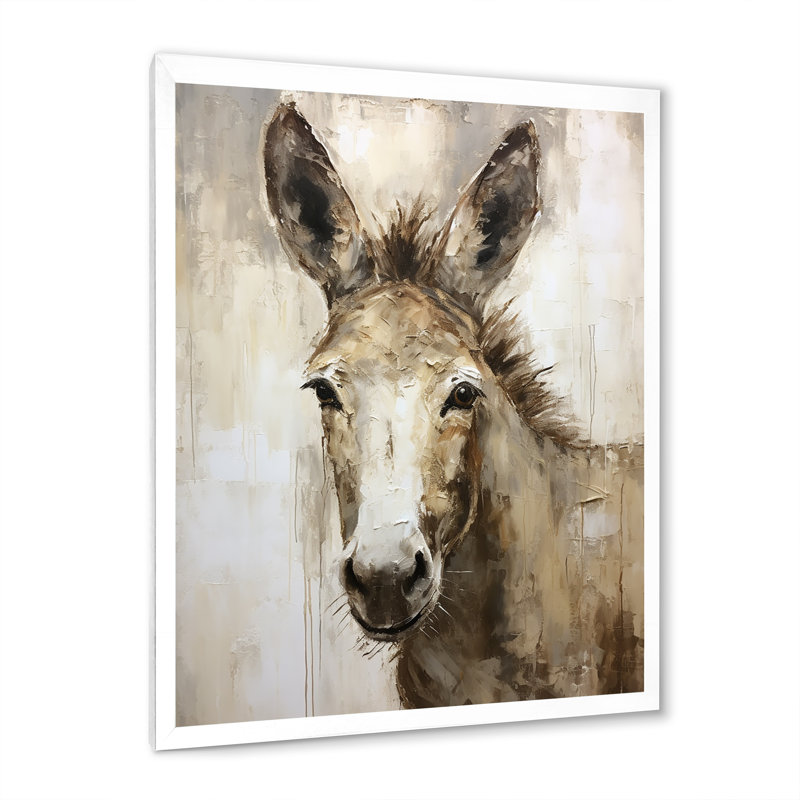 Portrait d'un âne sophistiqué sur toile, Cadre simple blanc, H 32 po x l 16 po x P 1 po