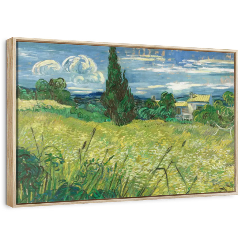 Champ vert 1889, Cadre flottant en bois naturel, 13 po x 9 po