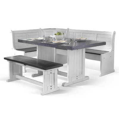 Orso 4Pc Breakfast Nook Dining Table Set, Corner Bench, White Brown