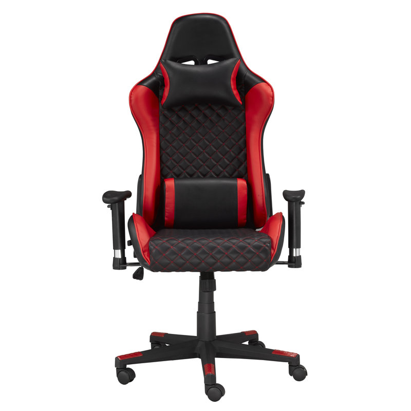 Fauteuil de jeu et de course pivotant en similicuir ergonomique Inbox Zero, Noir / rouge