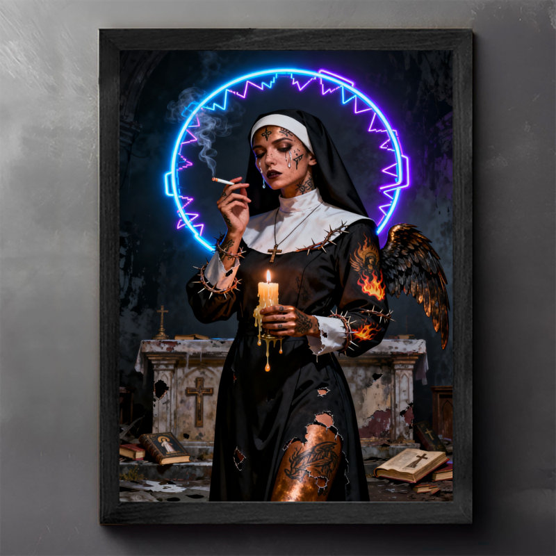 Art rétro encadré noir, "People qui entrelacement rebellion and sacredness", H 37 po x l 25 po