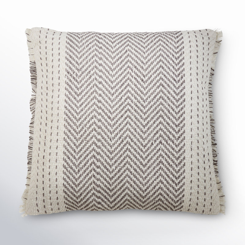 Housse de coussin en coton Carey, Gris / ivoire
