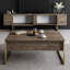 Ensemble de mobilier de salon moderne, finition noyer et or | Meuble télé (70,9 x 11,8 x 18,5 po) et table basse (35,4 x 15,4 x 15,7 po) | Panneau de particules 100% enduit de mélamine, pieds en PVC durables, design élégant et fonctionnel-50141339-50141332