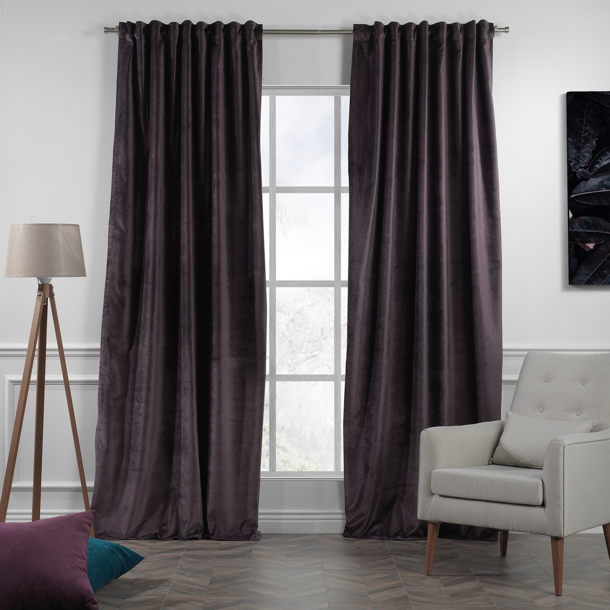 Matte Velvet Extra Wide x Extra Long Custom Made Decorative Double Panel, 52" W x 84" L, 25 Dark Byzantium