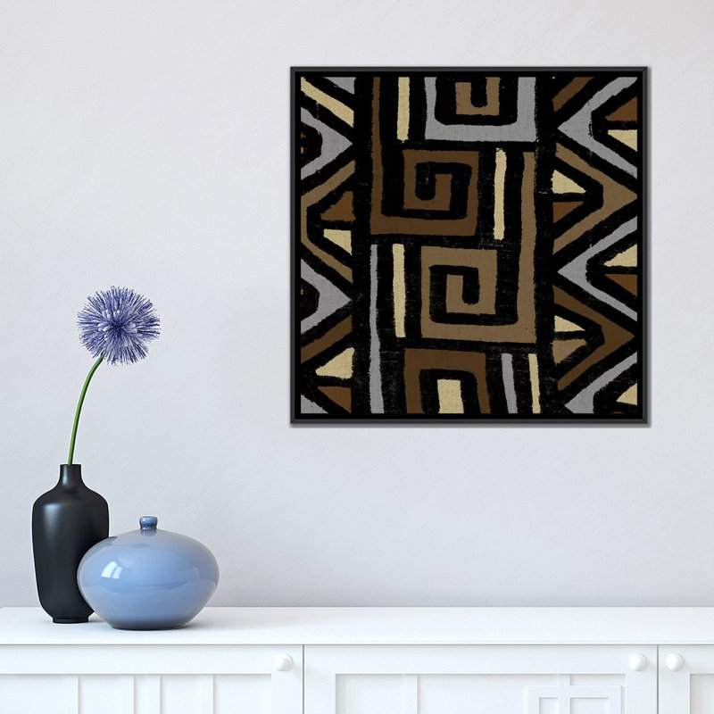 «Mudcloth Geometric Design VI», impression sur toile, Toile avec cadre noir, Pas de tapis, H 18 po x l 18 po x P 1,5 po
