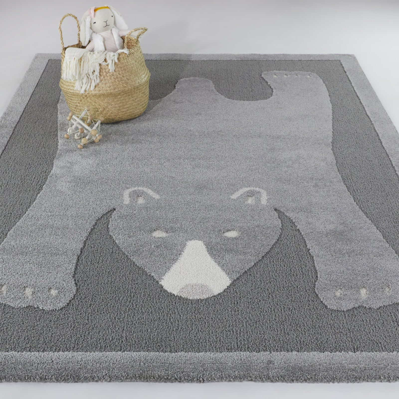 Alena Kids Bear Rug, Rectangle 5'3" x 7', Cream