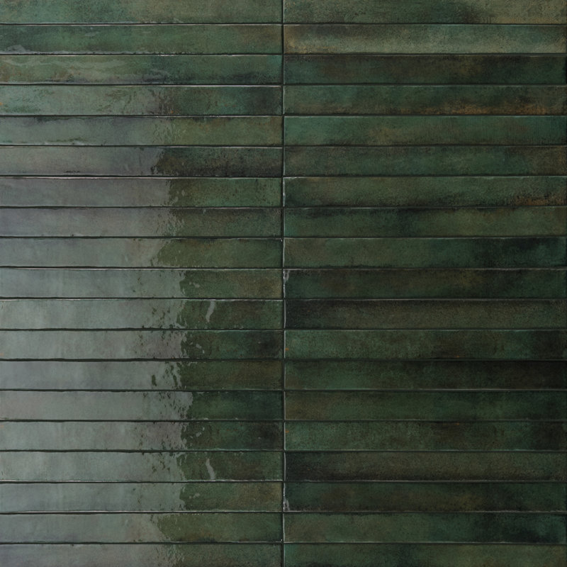 Liv 2" x 18" Zellige Subway Porcelain Wall Tile, Dark Green Moss