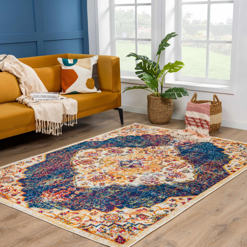 Tapis oriental bleu Edwa, Rectangle 7 pi 10 po x 10 pi 3 po