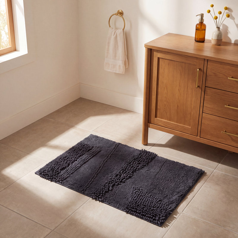Laverne High/Low Stain/Fade Resistant Non-Slip Machine Washable Bath Mat, 24" W x 60" L, Charcoal