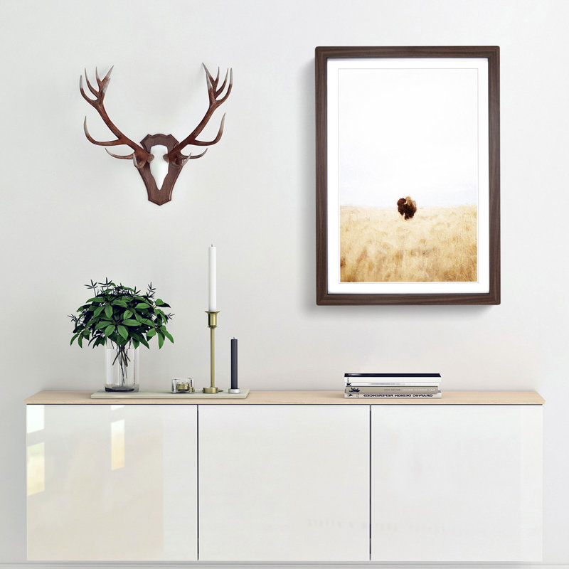 Bison Gaze - Picture Frame Painting Print, Walnut Framed, 36cm H x 27cm W x 2cm D