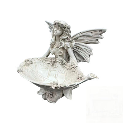 Figurine haute en forme de fée avec plateau à feuilles, statue d'ange multifonctionnelle en résine