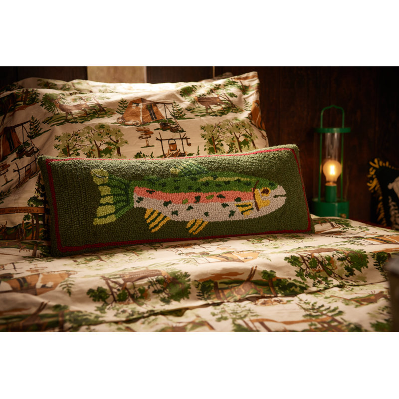Camp Wandawega Trout Wool Hook Throw Pillow