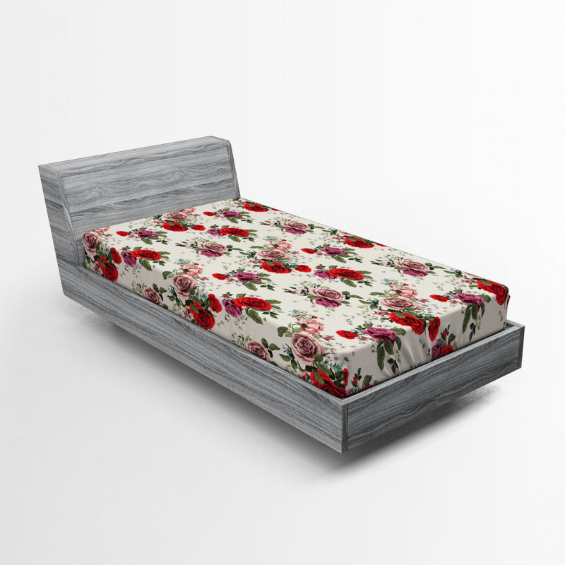 Microfiber Floral Fitted Sheet, Twin Fitted Sheet, Blue Floral 1
