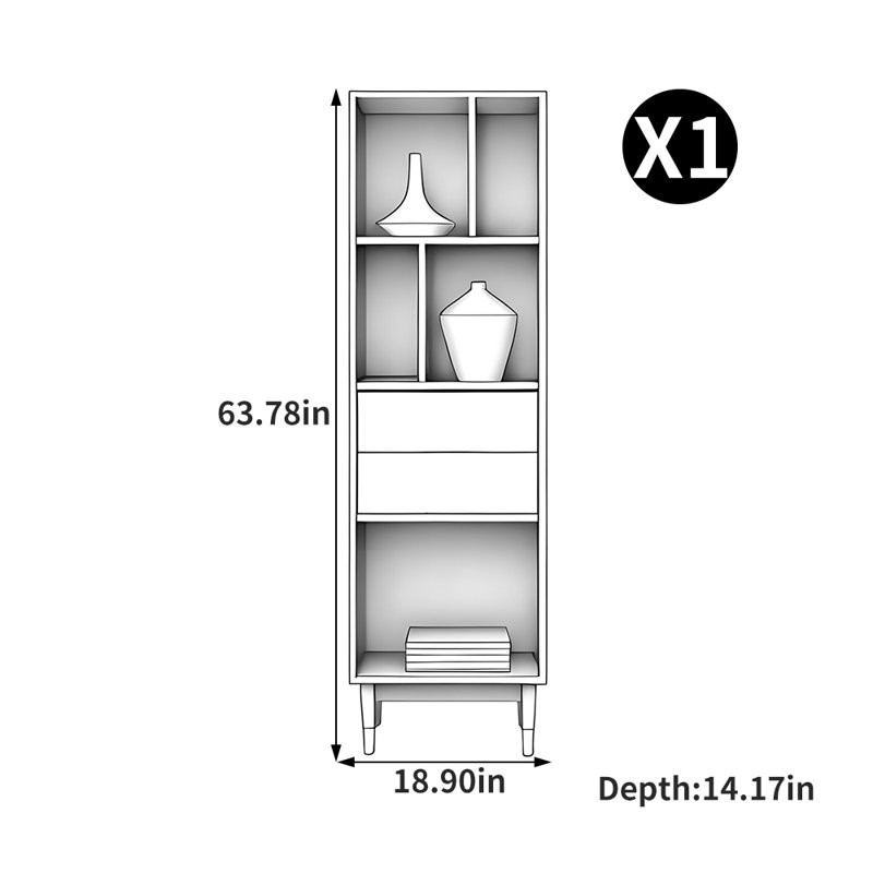 American Style Vertical Solid Wood Bookcase