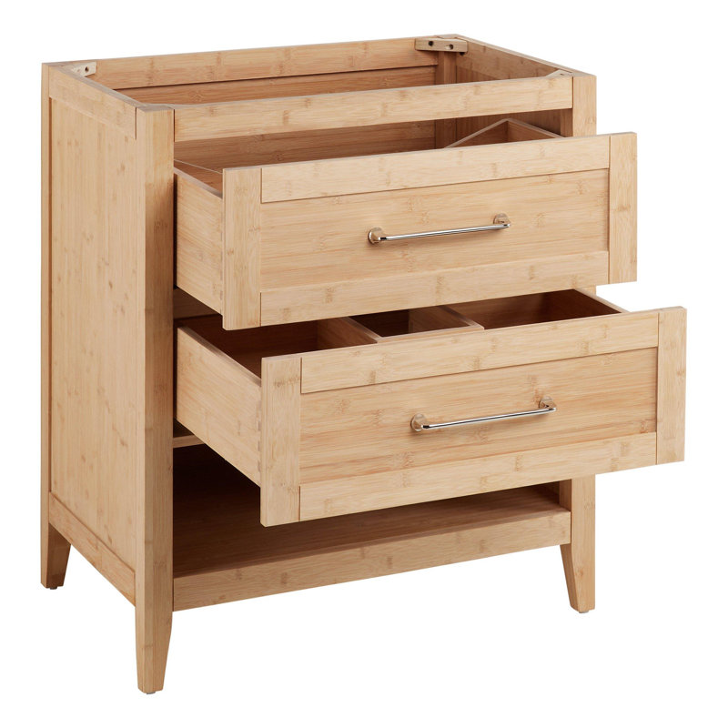 Burfield 30" White Bamboo Single Bathroom Vanity with Quartz Top