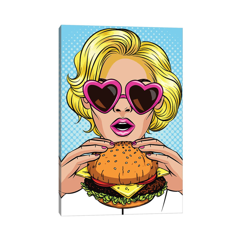 «Blonde with a hamburger» par - Toile tendue, H 26 po x l 18 po x 1,5 po