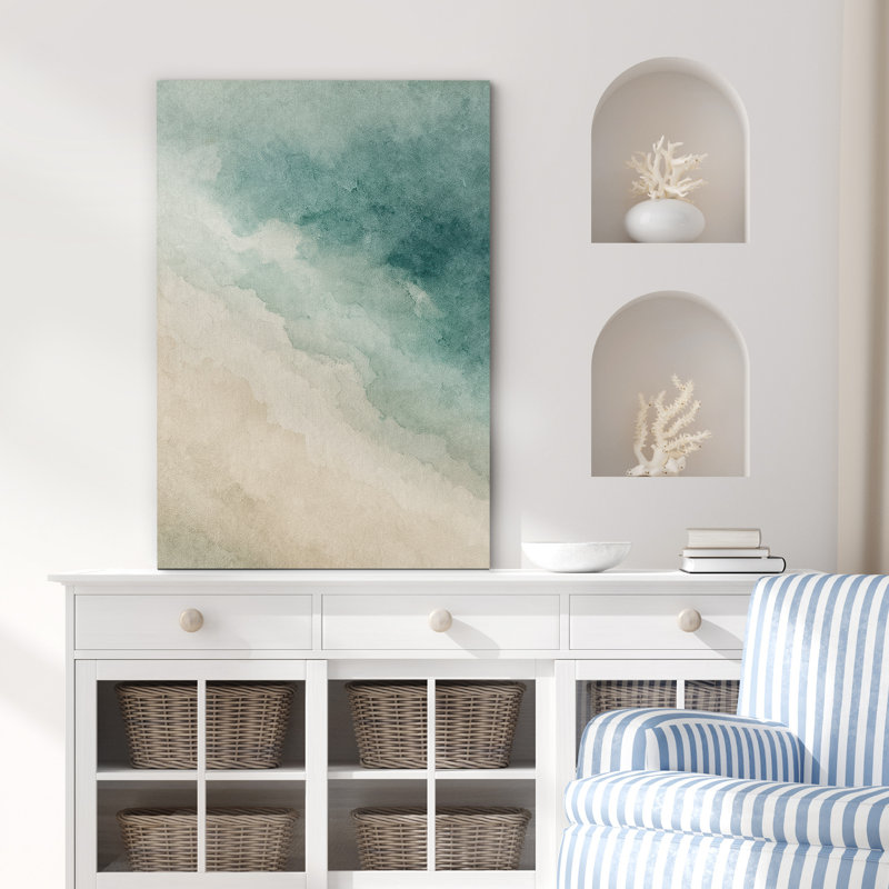 «Teal and Beige Gradient Abstract Beach Art», reproduction d'art sur toile encadrée, H 24 po x l 16 po x P 1,5 po
