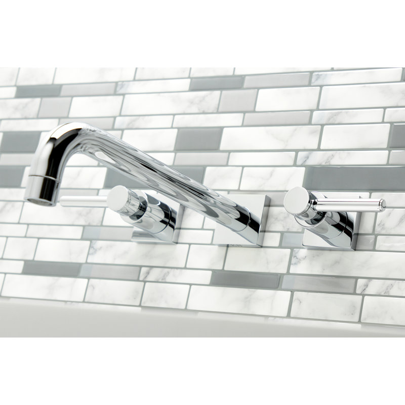 Kingston Brass Concord Two-Handle 3-Hole Wall Mount Roman Tub Faucet, Polished Chrome