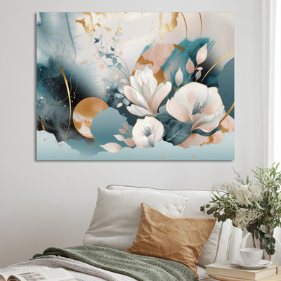 «Blue Marble Gold Floral Impressions I», reproduction d'art sur toile florale
