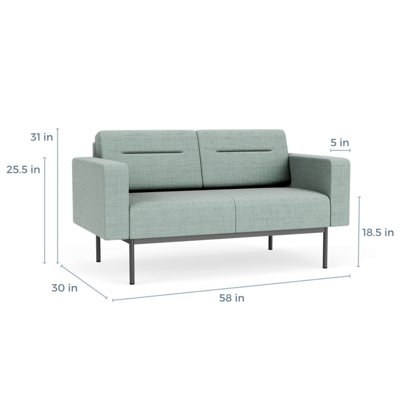 Causeuse de réception Darsey, Chambray écume de mer, Sans alimentation, Gris anthracite