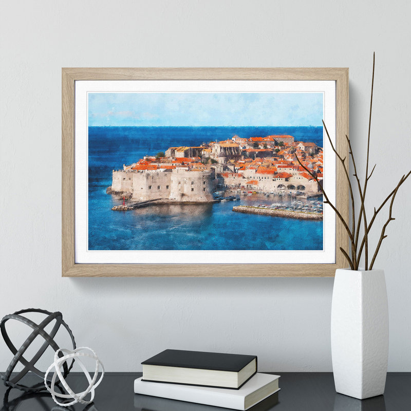 Ancient City Walls of Dubrovnik in Croatia - Framed Print, 33cm H x 45cm W x 2cm D, Oak Framed