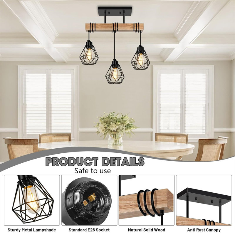 Farmhouse Dining Room Pendant Light Fixtures, 3 Lights