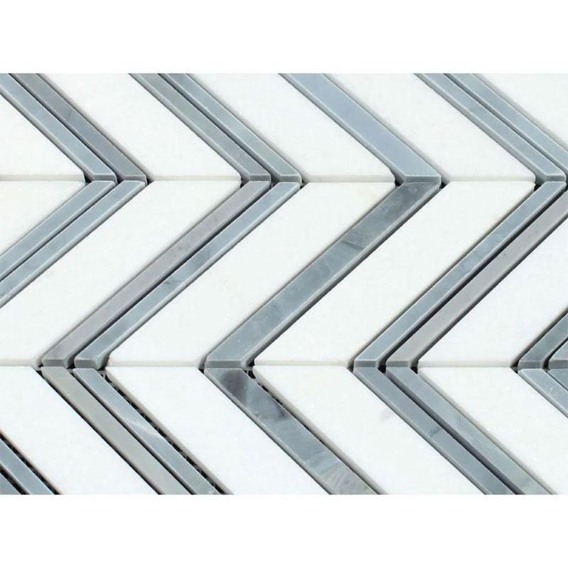 Carreau de mosaïque mural à chevron en marbre et sol, Blanc sablé