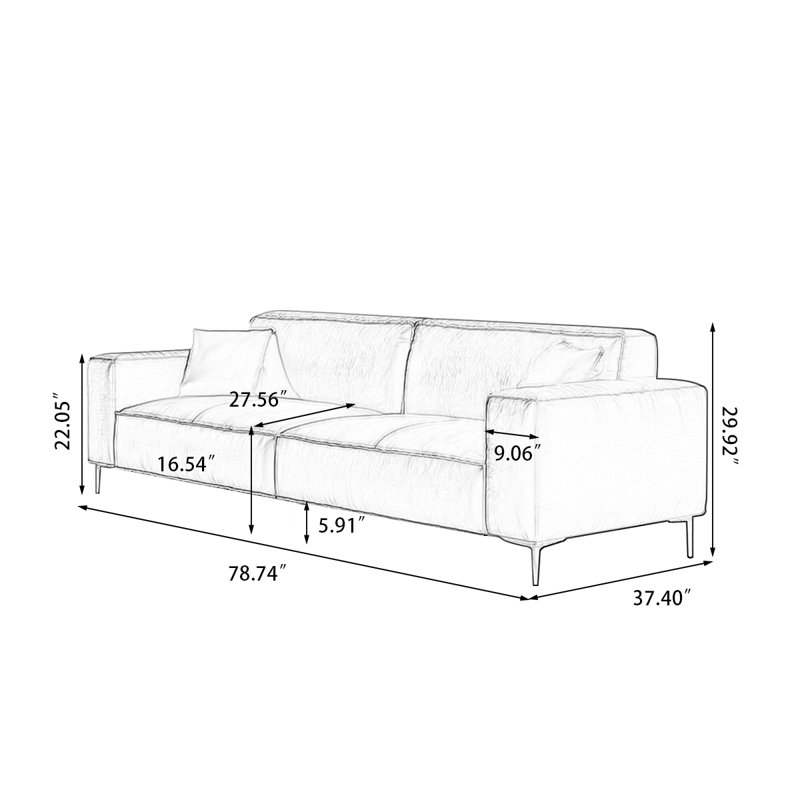 Canapé standard en cuir véritable noir, H 29,92 po x l 78,74 po x P 37,4 po, Noir