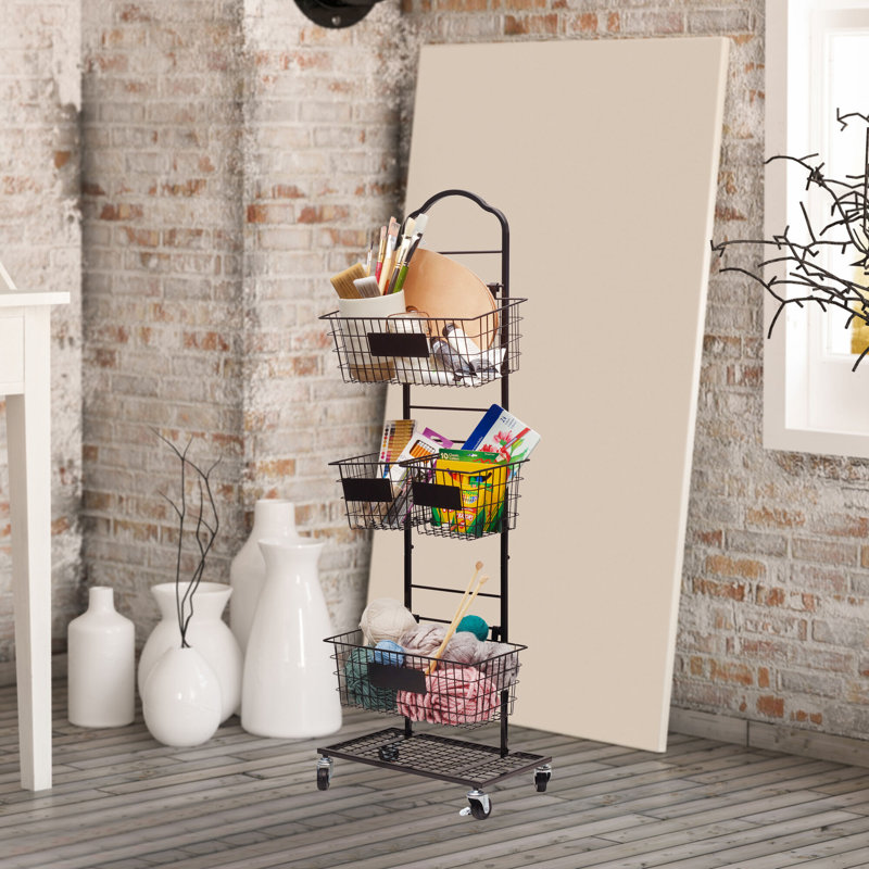 Gourmet Basics By Mikasa Mercato Adjustable 2 Or 3 Tier Standing Storage Fruit Basket Rack With Wheels, Black