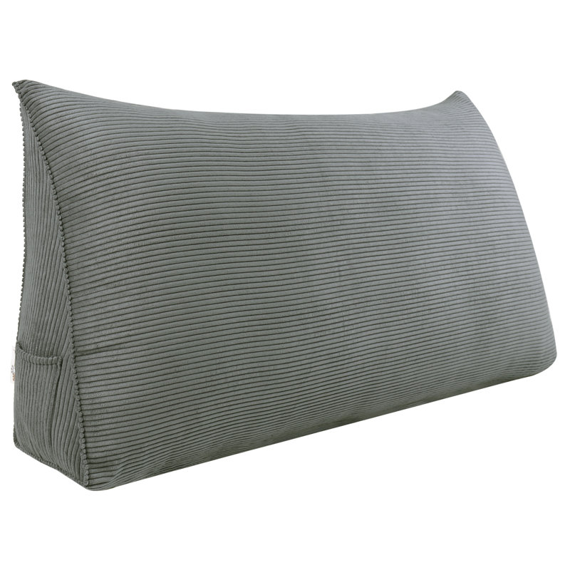 Corduroy Headboard Wedge Pillow Back Support for Reading and TV Watching in Bed, 20" x 39", Gray