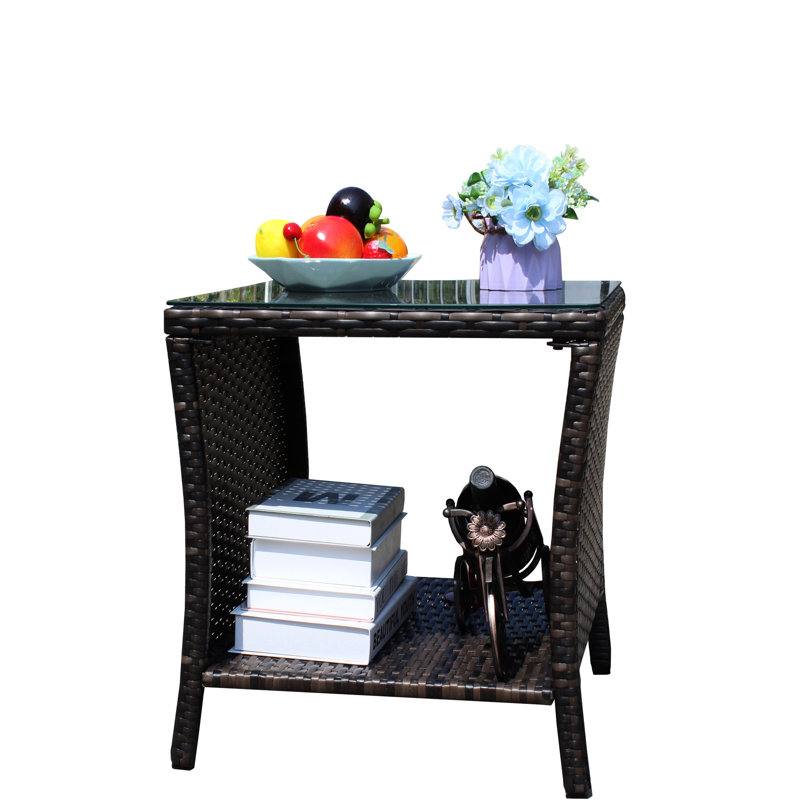 Table basse de patio brun avec verre trempé - eau, surface extérieure requise, protégé, assemblage facile