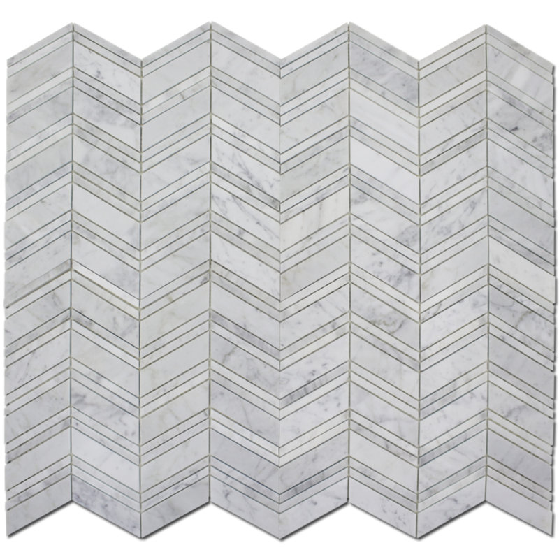 Random Sized Natural Stone Herringbone / Chevron Mosaic Wall & Floor Tile, Bianco Carrara