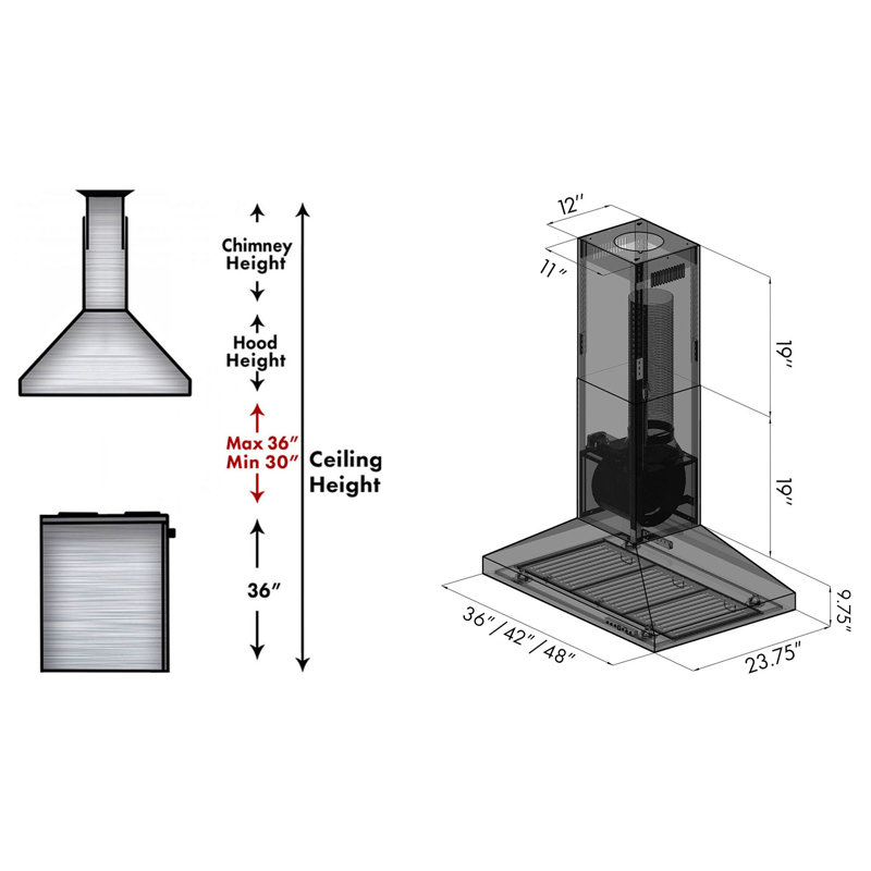 48" KL3 400 CFM Convertible Island Range Hood in Brushed Stainless Steel