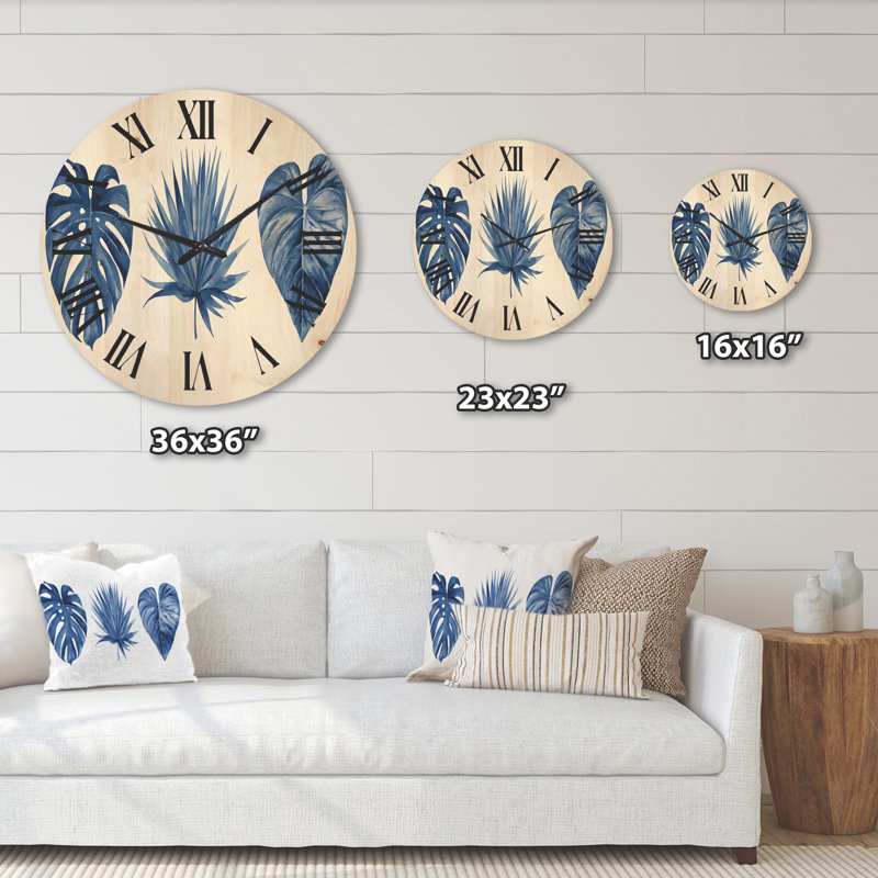 Horloge murale en bois feuilles tropicales, Très grand