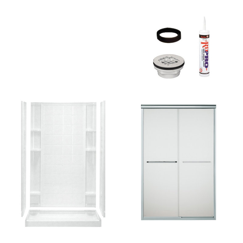 Ensemble 48" W x 75.75" H Framed Rectangle Sliding Shower Stall and Base Included, Chrome/White