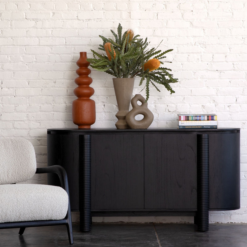 Stefan 63" Wide Sideboard, Black, Light Natural