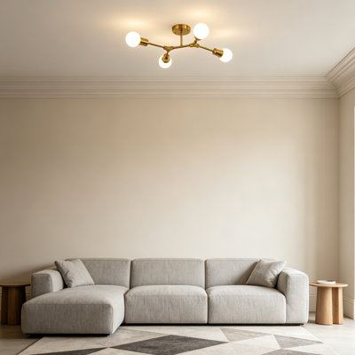 Modern Semi-Flush Mount Ceiling Light, Minimalist Gold Sputnik Chandelier, Close-To-Ceiling Lighting Fixture For Living Room, Bedroom, Dining Room, Kitchen, Hallway & Office