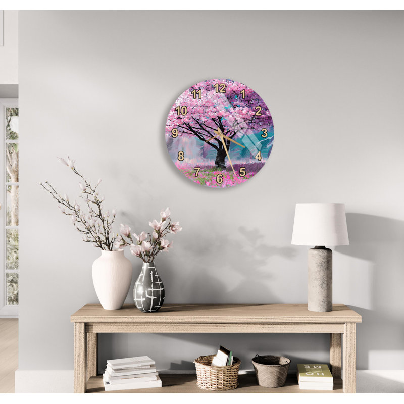 Horloge murale vibrante rose floral, 14 pouces, Romain, noir